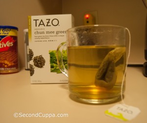 Tazo Chun Mee (Pan-Fired) Green Tea Brewing in a Mug