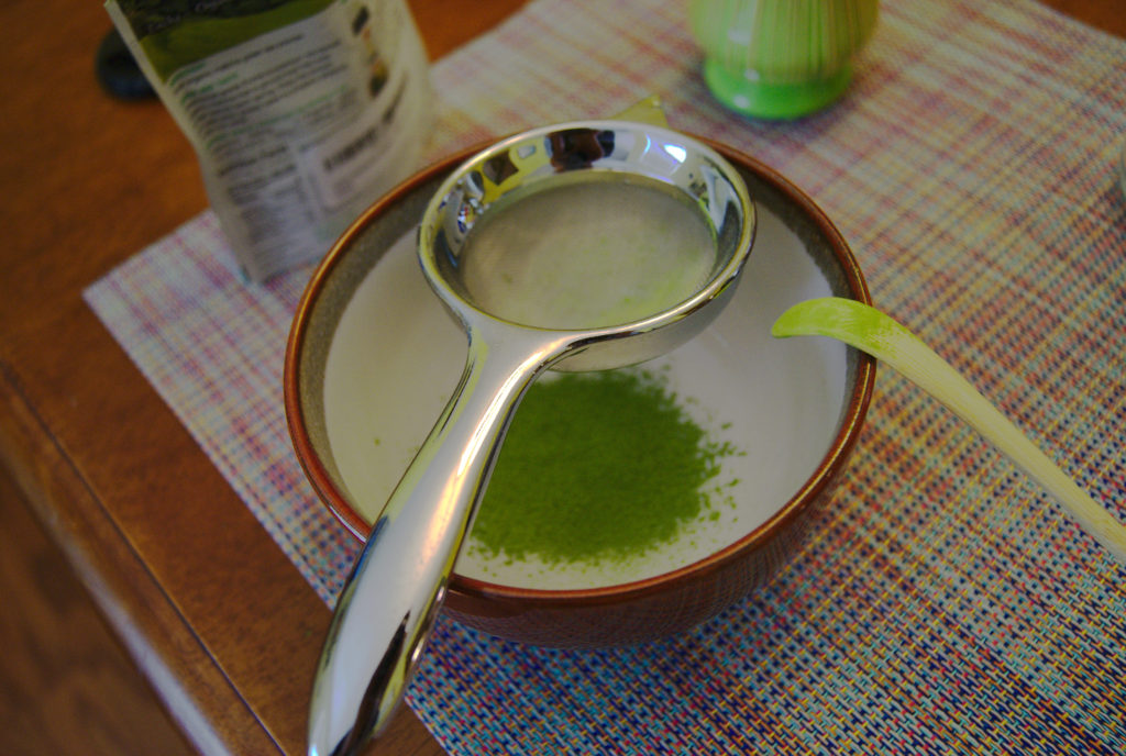 Matcha tea powerder in a bowl