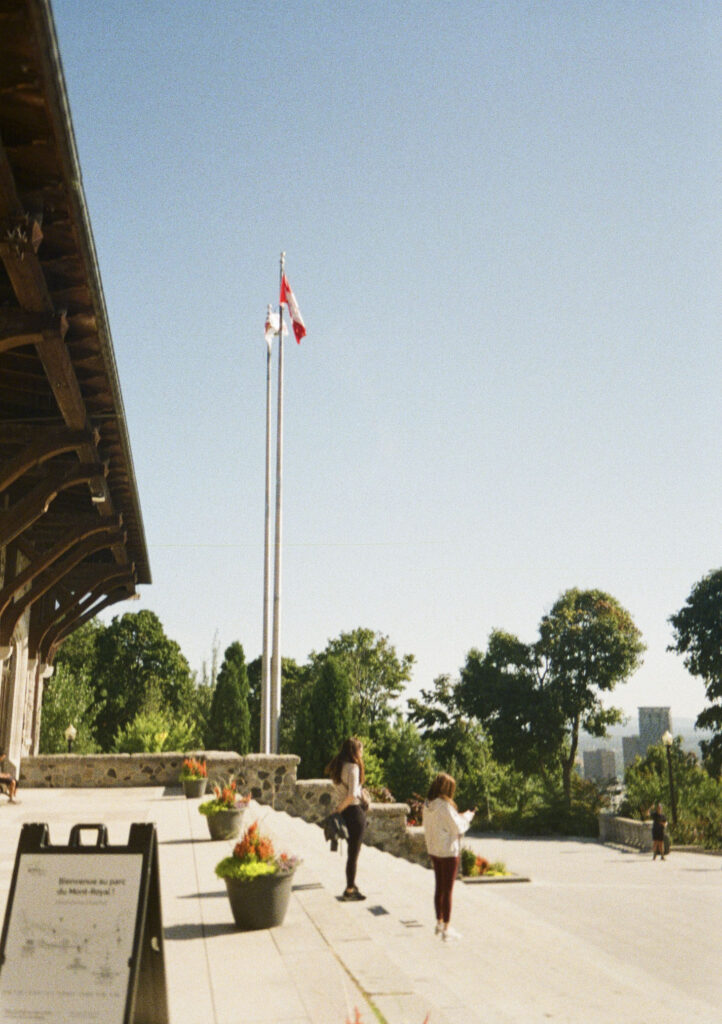 People taking in the view from the Chalet on Mount Royal.